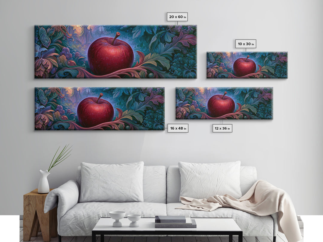 Enchanted Apple with Deep Red Shine Framed Canvas Print, Fairy Tale Art, Whimsical Wall Art, Living Room Decor, Storybook, FTA-3x1-12