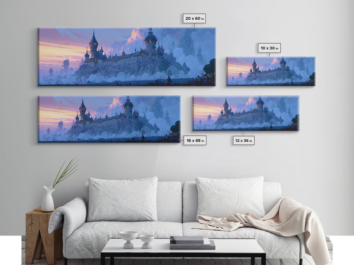 Storybook Castle on a Misty Hill Framed Canvas Print, Fairy Tale Art, Whimsical Decor, Living Room Decor, Fine Art, Storybook, FTA-3x1-18