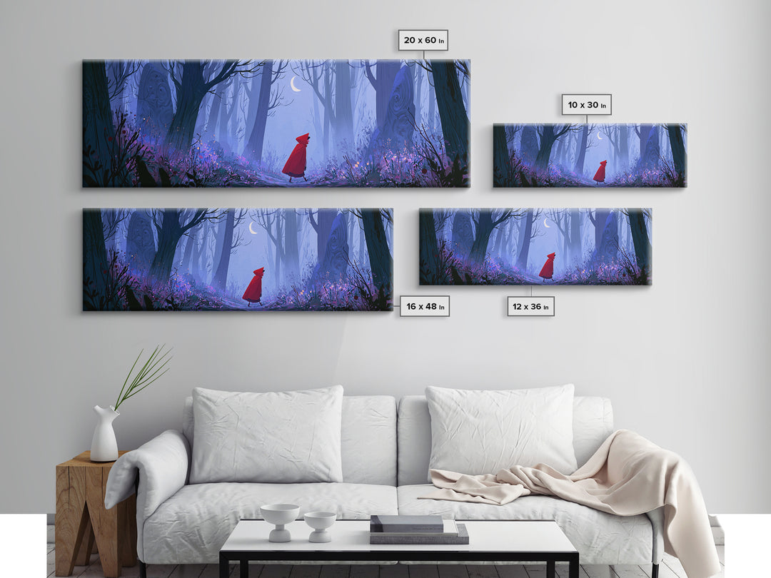 Red Cloak Figure Walking Through Dark Woods Canvas Print, Fairy Tale Art, Fairy Art, Living Room Decor, Fine Art, Storybook, FTA-3x1-24