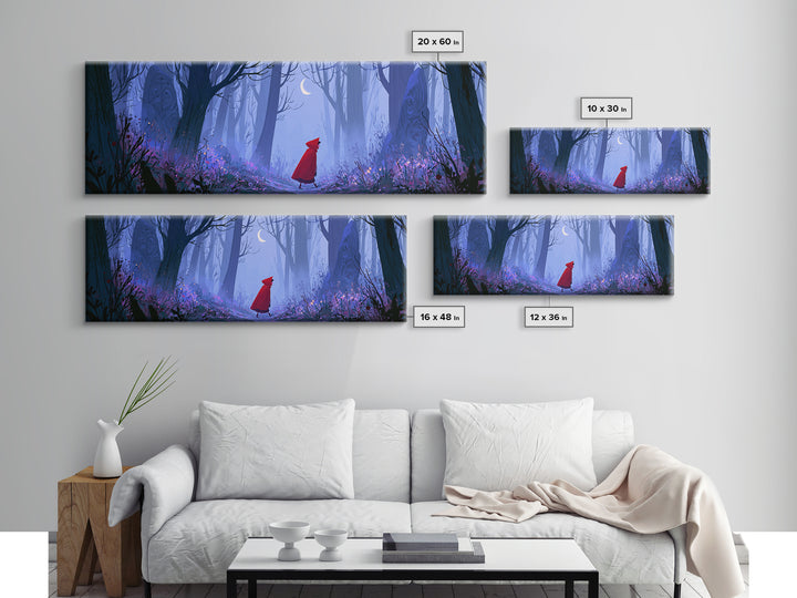 Red Cloak Figure Walking Through Dark Woods Canvas Print, Fairy Tale Art, Fairy Art, Living Room Decor, Fine Art, Storybook, FTA-3x1-24