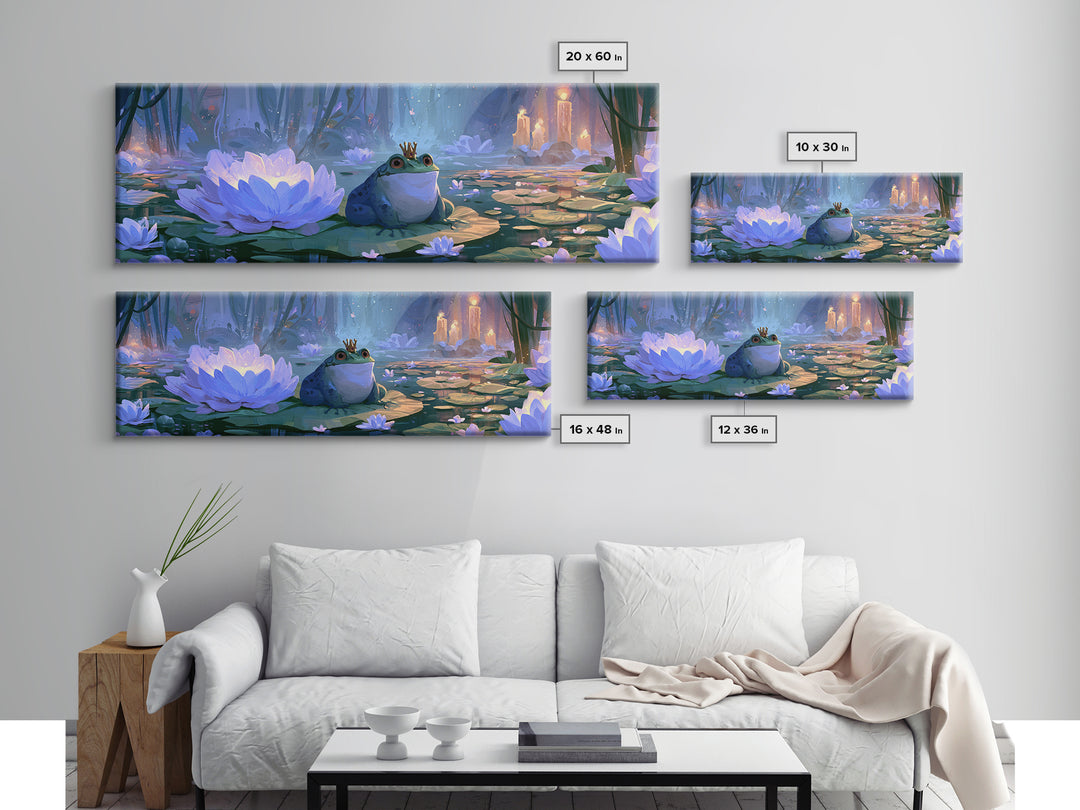 Frog Prince on a Lily Pad Framed Canvas Print, Fairy Tale Art, Textured Painting, Living Room Decor, Fine Art, Storybook, FTA-3x1-27
