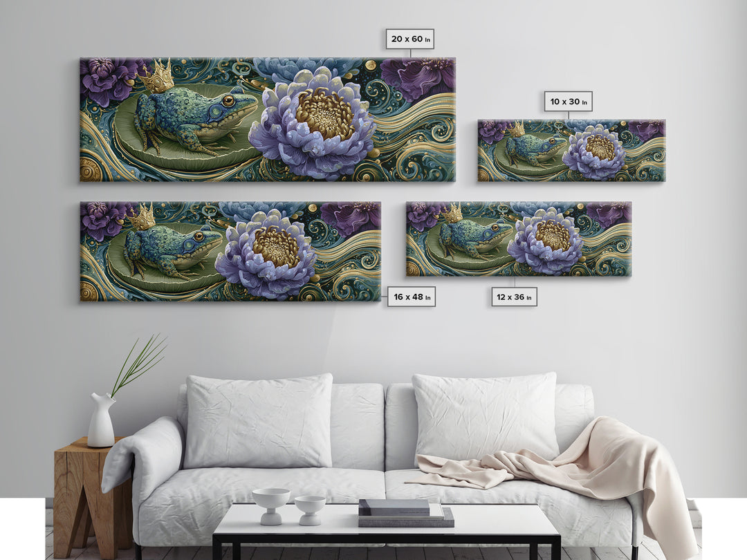 Frog Prince on a Lily Pad Canvas Print, Fairy Tale Art, Fine Art Print, Living Room Decor, Fine Art, Storybook, Painting, FTA-3x1-3