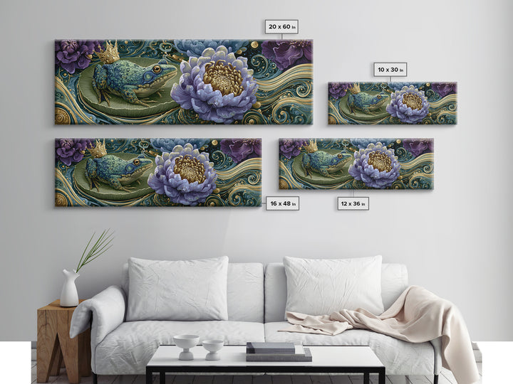 Frog Prince on a Lily Pad Canvas Print, Fairy Tale Art, Fine Art Print, Living Room Decor, Fine Art, Storybook, Painting, FTA-3x1-3