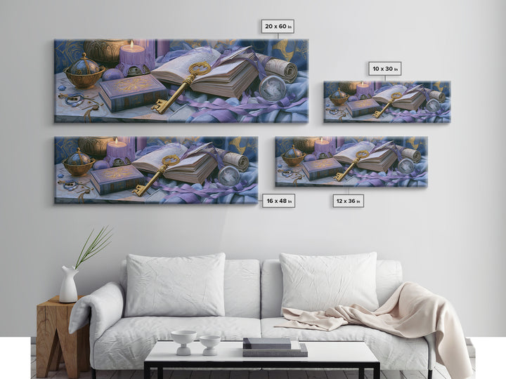 Golden Key and Enchanted Book Still Life Canvas Print, Fairy Tale Art, Kids Room Decor, Living Room Decor, Abstract Art, FTA-3x1-49