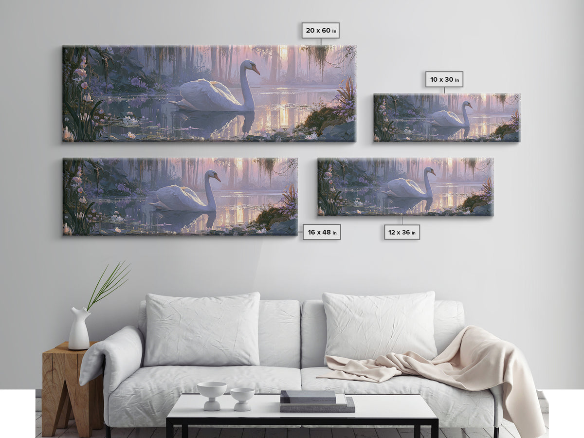 White Swan Transformation Scene Framed Canvas Print, Fairy Tale Art, Painting, Living Room Decor, Fine Art, Storybook, FTA-3x1-55