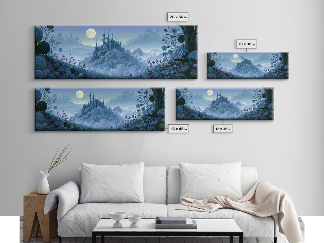 Storybook Castle on a Misty Hill Canvas Print, Fairy Tale Art, Whimsical Art, Living Room Decor, Fine Art, Storybook, FTA-3x1-66