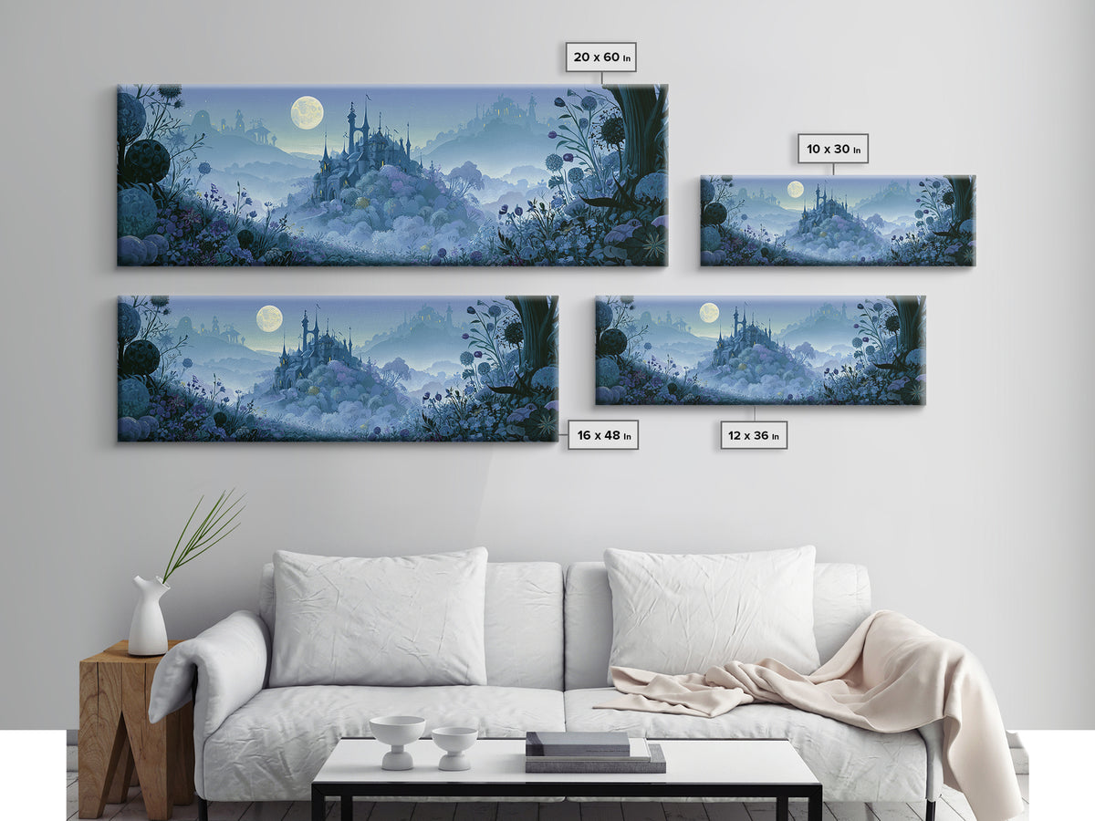 Storybook Castle on a Misty Hill Canvas Print, Fairy Tale Art, Whimsical Art, Living Room Decor, Fine Art, Storybook, FTA-3x1-66