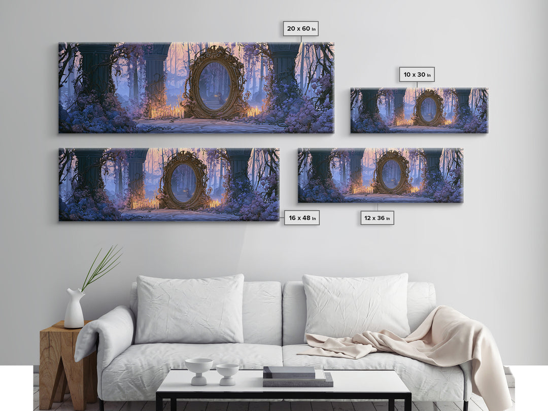 Magic Mirror Framed by Vines and Thorns Framed Canvas Print, Fairy Tale Art, Mixed Media Art, Living Room Decor, Storybook, FTA-3x1-77