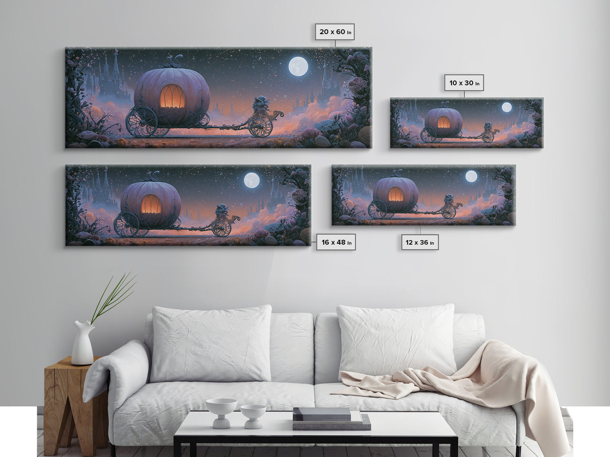 Pumpkin Carriage under Midnight Sky Canvas Print, Fairy Tale Art, Kids Room Art, Living Room Decor, Fine Art, Storybook, FTA-3x1-8
