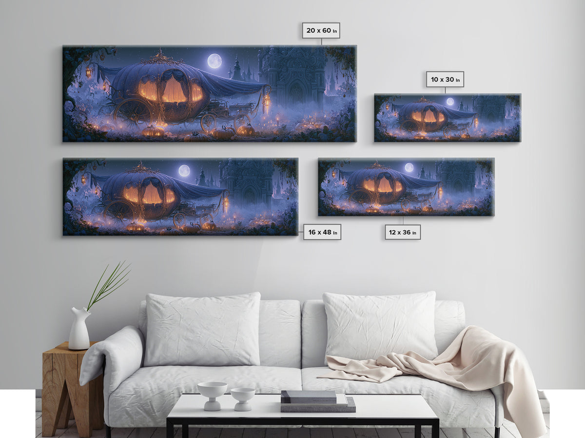 Pumpkin Carriage under Midnight Sky Canvas Print, Fairy Tale Art, Art Prints, Living Room Decor, Fine Art, Storybook, FTA-3x1-80
