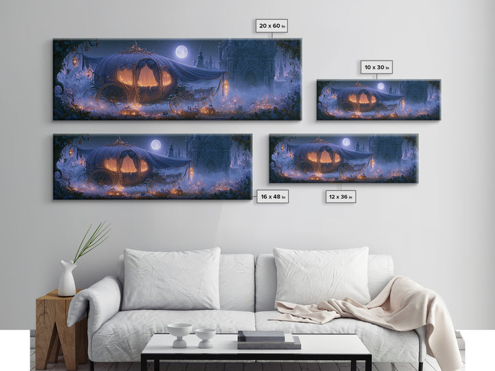 Pumpkin Carriage under Midnight Sky Canvas Print, Fairy Tale Art, Art Prints, Living Room Decor, Fine Art, Storybook, FTA-3x1-80