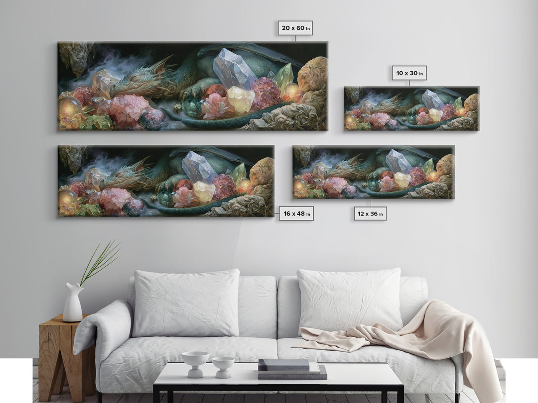Sleeping Dragon in a Cave of Crystals Canvas Print, Fairy Tale Art, Wall Art, Living Room Decor, Oil Painting, Storybook, FTA-3x1-88