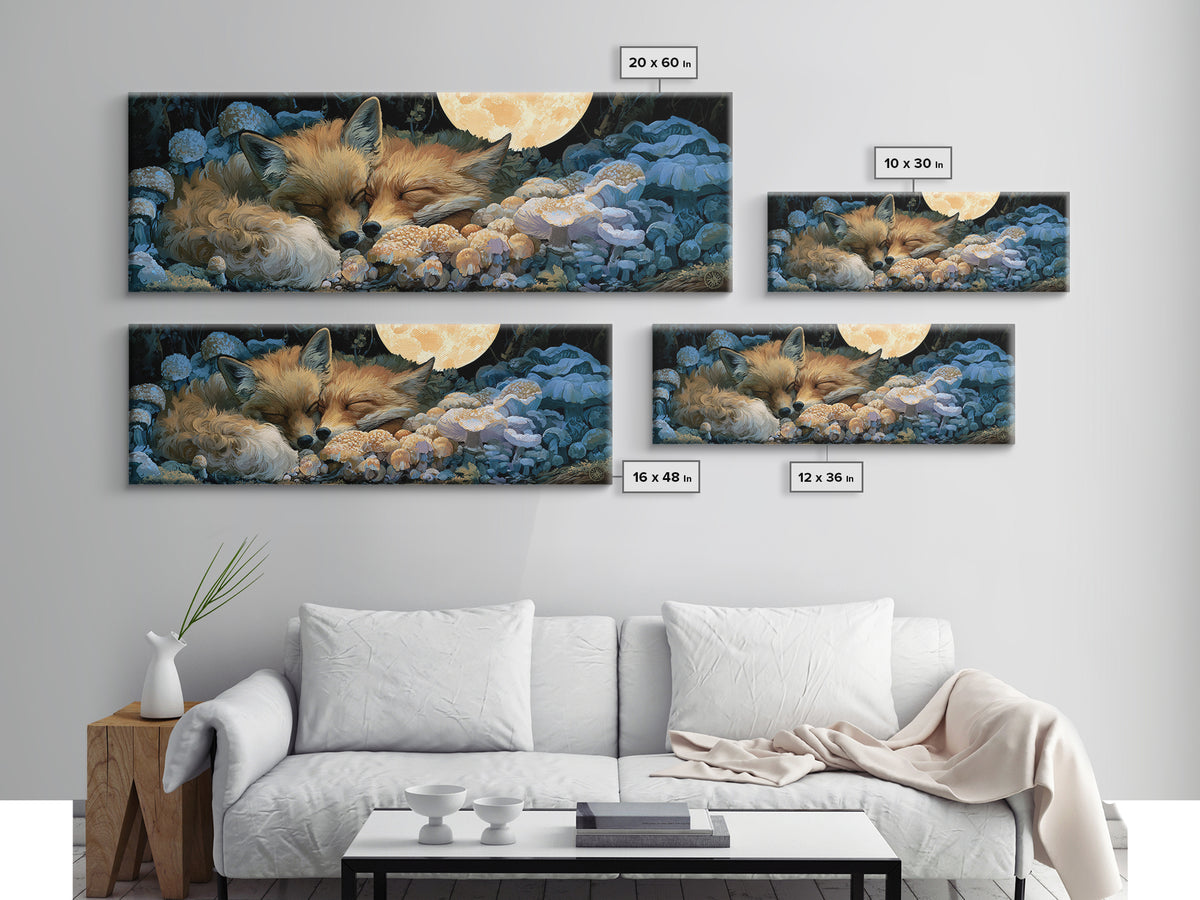 Sleeping Fox Beside a Magical Mushroom Ring Canvas Print, Fairy Tale Art, Printable Wall Art, Living Room Decor, Storybook, FTA-3x1-91
