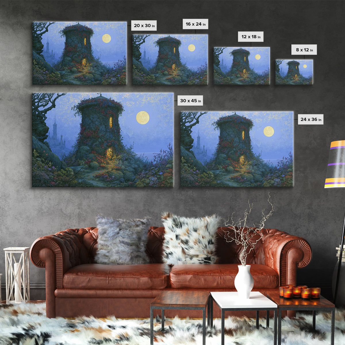 Rose Covered Tower Canvas Print, Fairy Tale Art, Boho Wall Art, Living Room Decor, Oil Painting, Storybook, Mixed Media Art, FTA-3x2-22