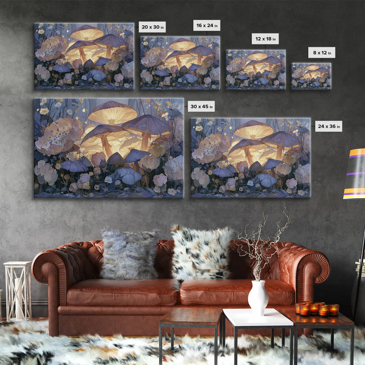 Fairy Ring of Mushrooms and Wildflowers Canvas Print, Fairy Tale Art, Neutral Decor, Living Room Decor, Oil Painting, Storybook, FTA-3x2-49