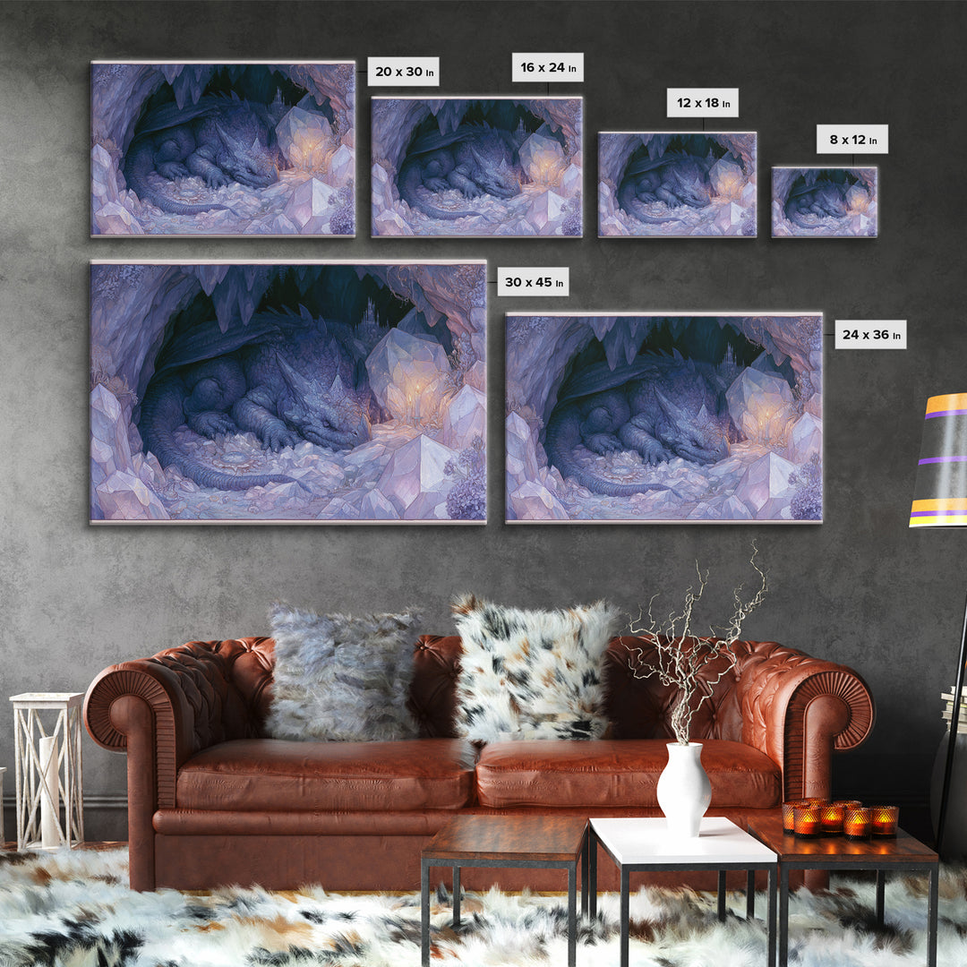 Sleeping Dragon in a Cave of Crystals Canvas Print, Fairy Tale Art, Kids Room Decor, Living Room Decor, Abstract Art, Storybook, FTA-3x2-52