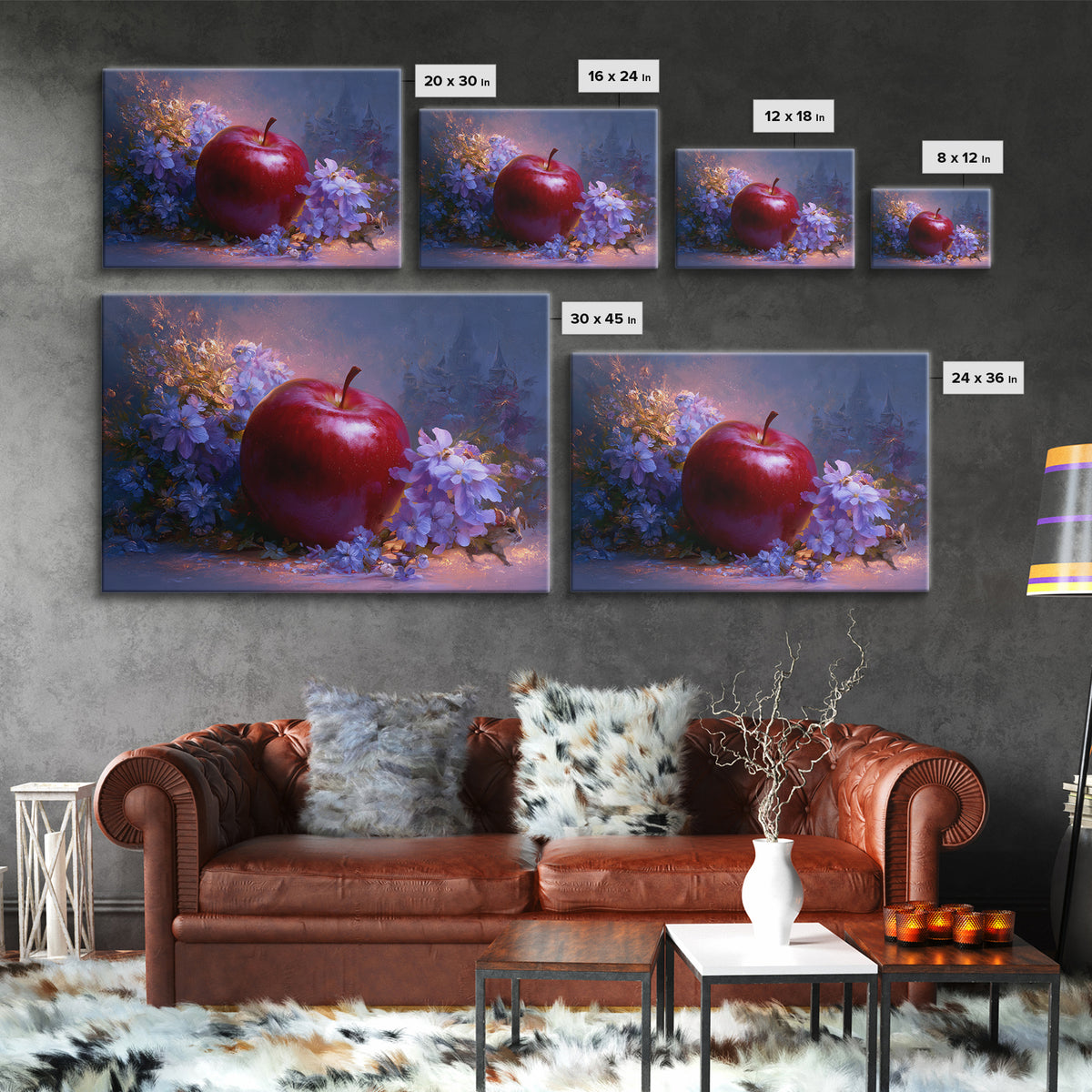 Enchanted Apple with Deep Red Shine Framed Canvas Print, Fairy Tale Art, Art Print, Living Room Decor, Fine Art, Storybook, FTA-3x2-96