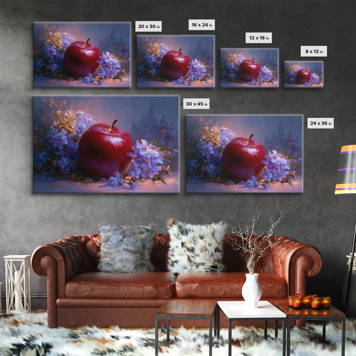 Enchanted Apple with Deep Red Shine Framed Canvas Print, Fairy Tale Art, Art Print, Living Room Decor, Fine Art, Storybook, FTA-3x2-96