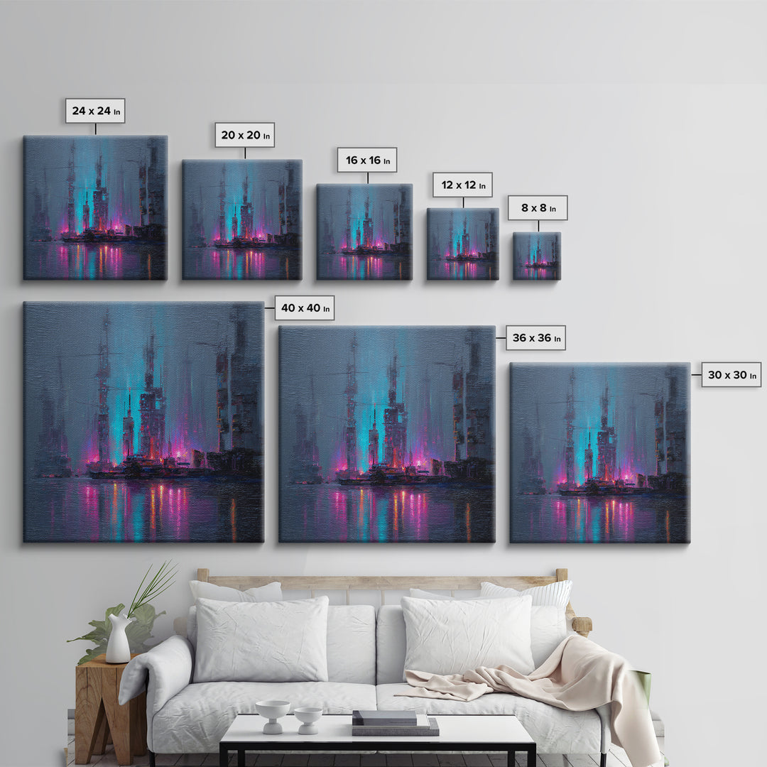 Bioluminescent Garden in a Future Habitat Framed Canvas Print, Futuristic Art, Modern Wall Decor, Living Room Decor, Future, FUT-1x1-100
