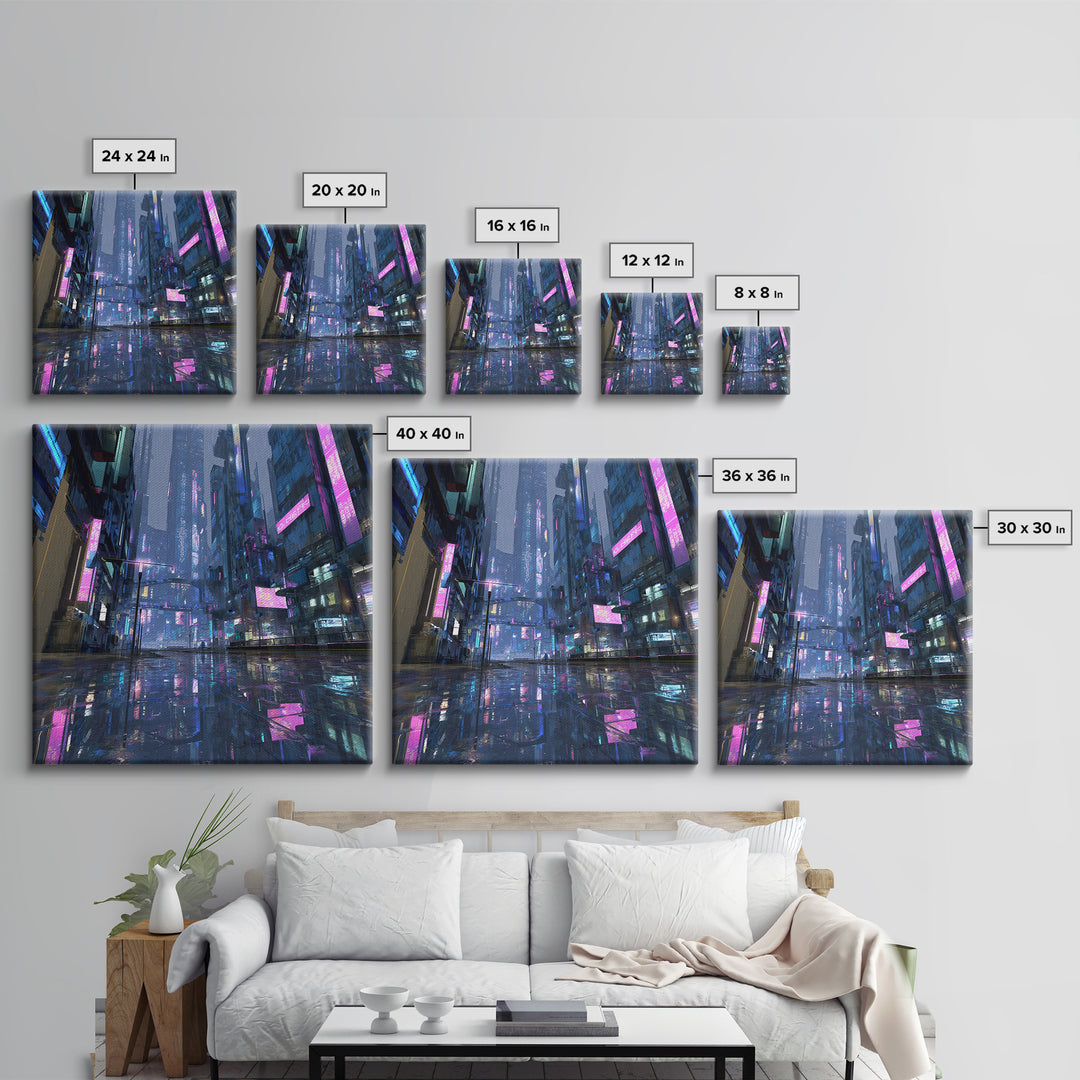 White and Blue Utopian Megastructure Framed Canvas Print, Futuristic Art, Room Decor, Living Room Decor, Fine Art, Future, FUT-1x1-12