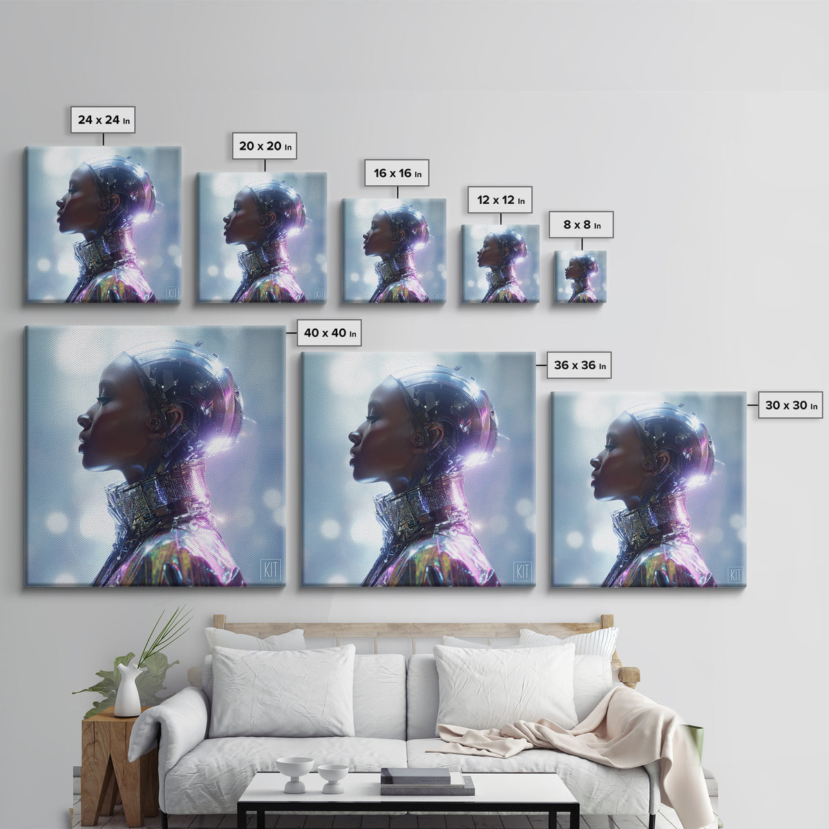 Futuristic Fashion Portrait Framed Canvas Print, Futuristic Art, Ai Art, Living Room Decor, Fine Art, Future, Digital Poster, FUT-1x1-33
