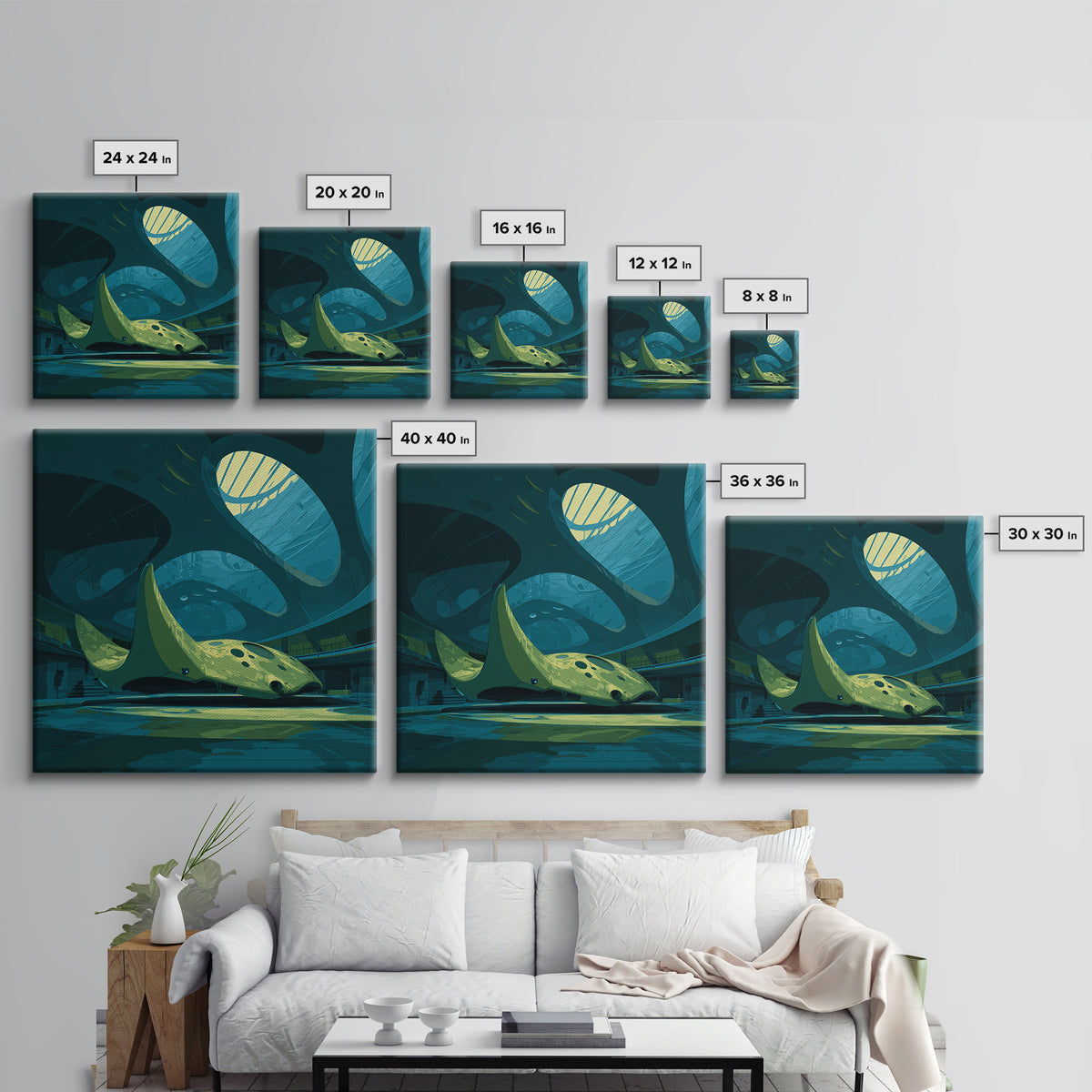 Future Ocean Lab Framed Canvas Print, Futuristic Art, Boho Decor, Living Room Decor, Oil Painting, Future, Mid Century Modern, FUT-1x1-63