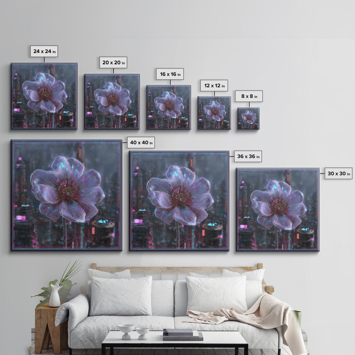 Holographic Flower Rendered Framed Canvas Print, Futuristic Art, Home Decor, Living Room Decor, Future, Unique Wall Art, FUT-1x1-78