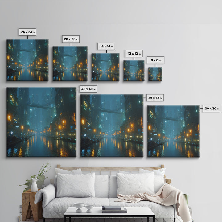 Orbital City Ring Around a Blue Planet Canvas Print, Futuristic Art, Wall Decor, Living Room Decor, Oil Painting, Future, FUT-1x1-82