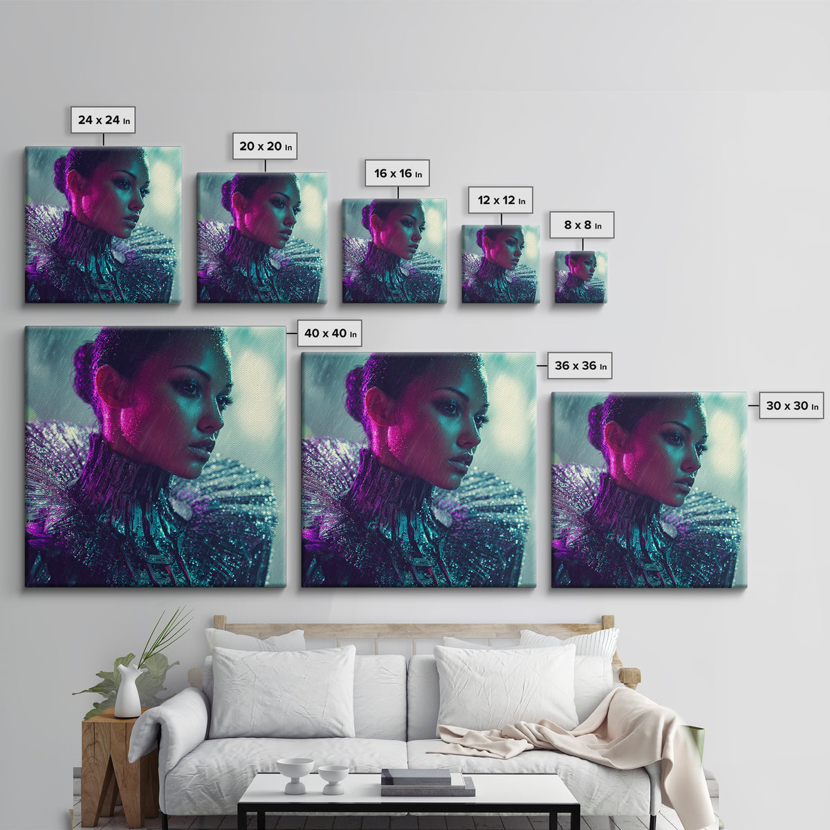 Futuristic Fashion Portrait Canvas Print, Futuristic Art, Digital Art, Living Room Decor, Future, Extra Large Wall Art, FUT-1x1-9