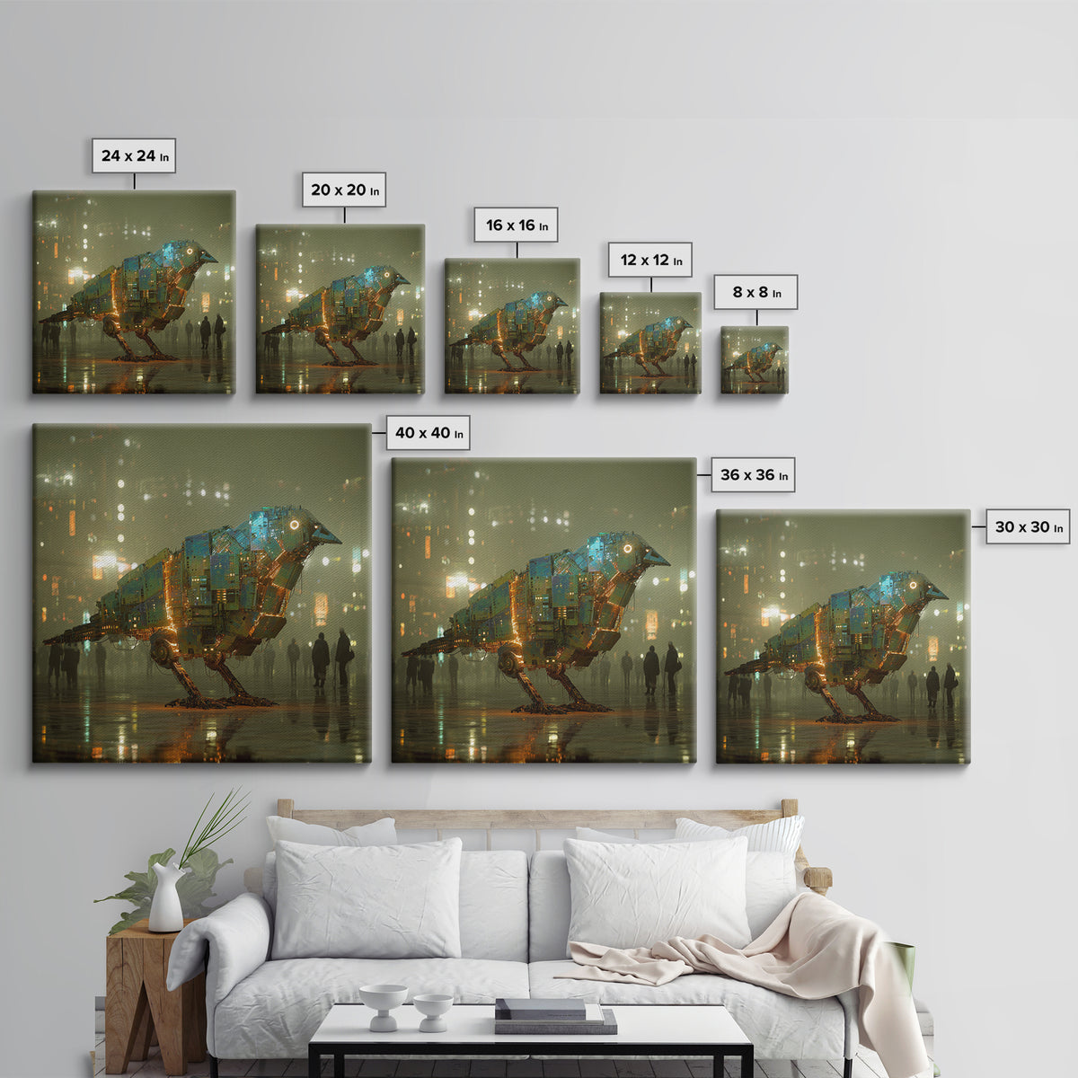 Futurist Bird Made of Panels and Light Canvas Print, Futuristic Art, Minimalist Decor, Living Room Decor, Fine Art, Future, FUT-1x1-94