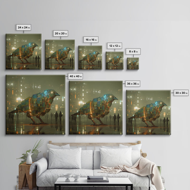 Futurist Bird Made of Panels and Light Canvas Print, Futuristic Art, Minimalist Decor, Living Room Decor, Fine Art, Future, FUT-1x1-94