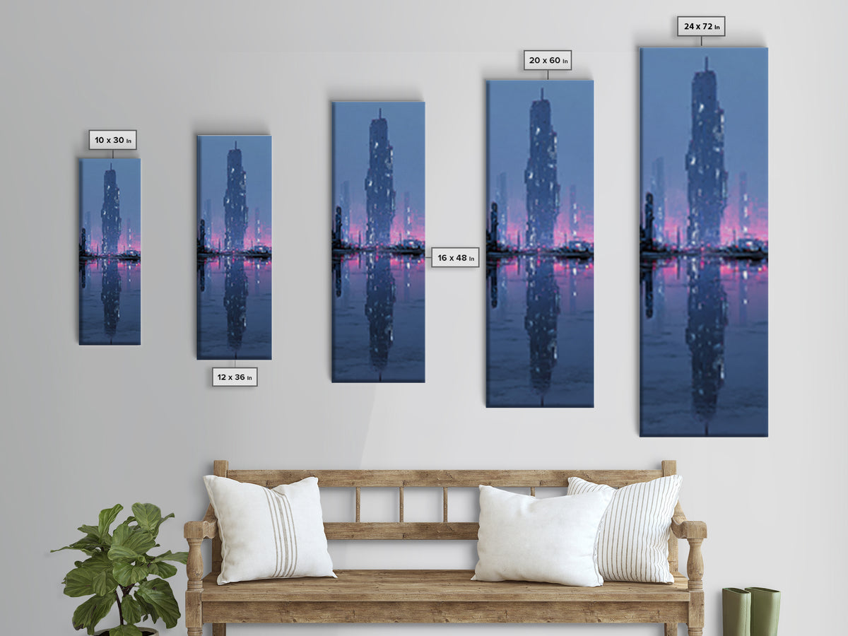 Floating Glass Architecture Above Reflective Water Canvas Print, Futuristic Art, Modern Decor, Living Room Decor, Future, FUT-1x3-15