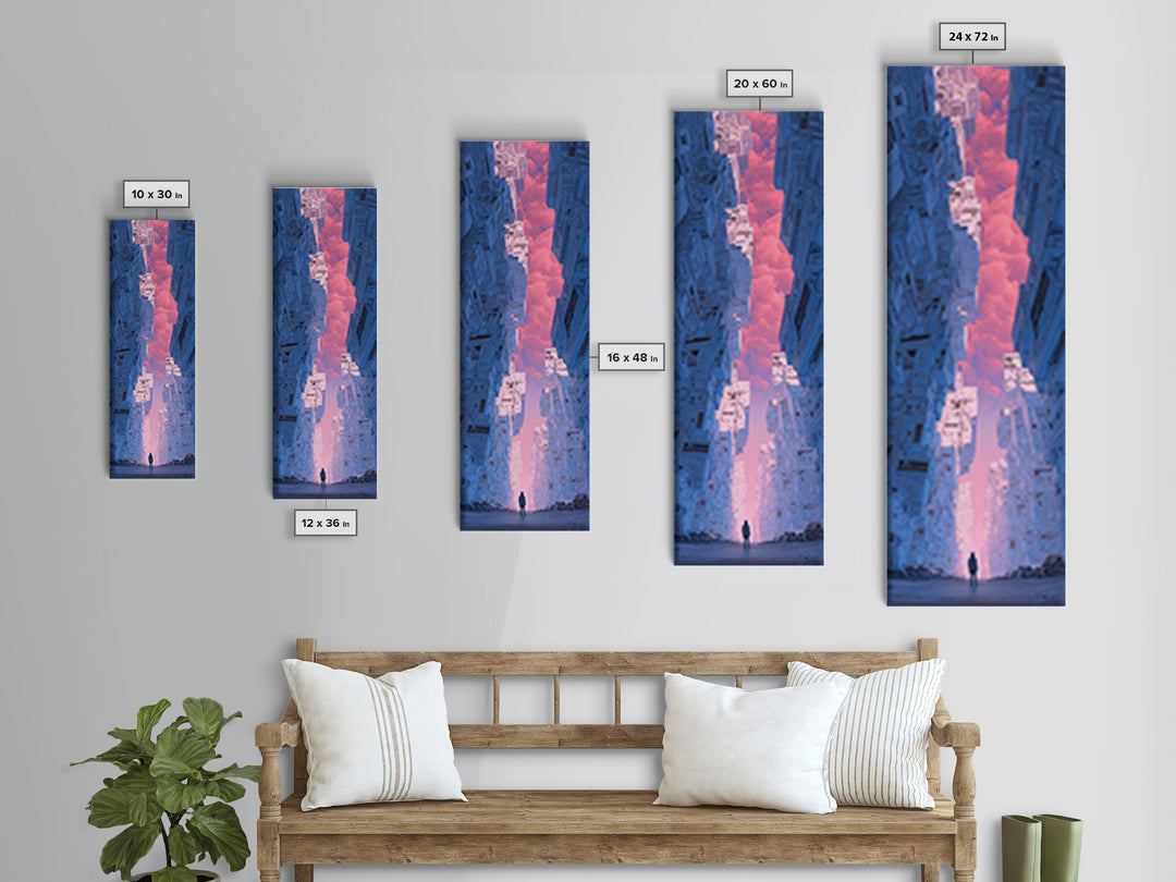 White and Blue Utopian Megastructure Framed Canvas Print, Futuristic Art, Canvas Painting, Living Room Decor, Fine Art, Future, FUT-1x3-24