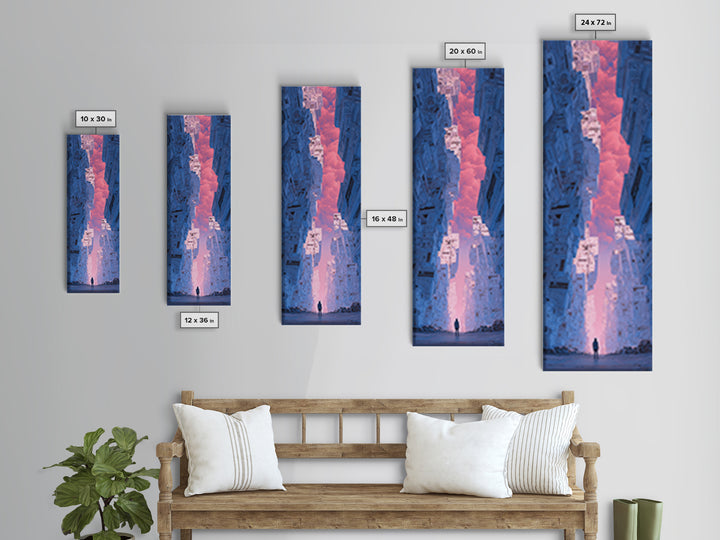 White and Blue Utopian Megastructure Framed Canvas Print, Futuristic Art, Canvas Painting, Living Room Decor, Fine Art, Future, FUT-1x3-24