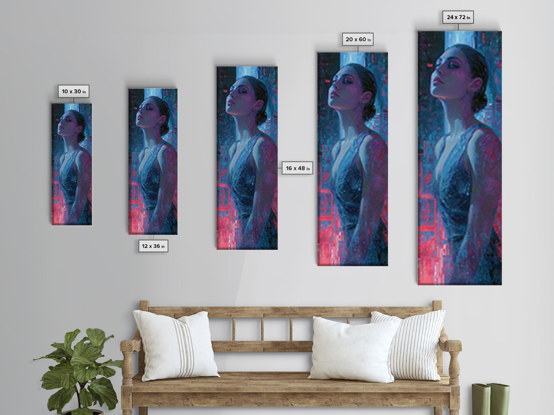 Bioluminescent Garden in a Future Habitat Canvas Print, Futuristic Art, Modern Wall Decor, Living Room Decor, Oil Painting, FUT-1x3-40