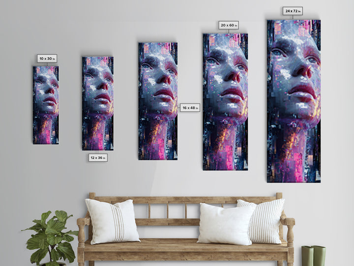 Abstract Ai Face Formed from Light Fragments Framed Canvas Print, Futuristic Art, Digital Art, Living Room Decor, Future, FUT-1x3-62