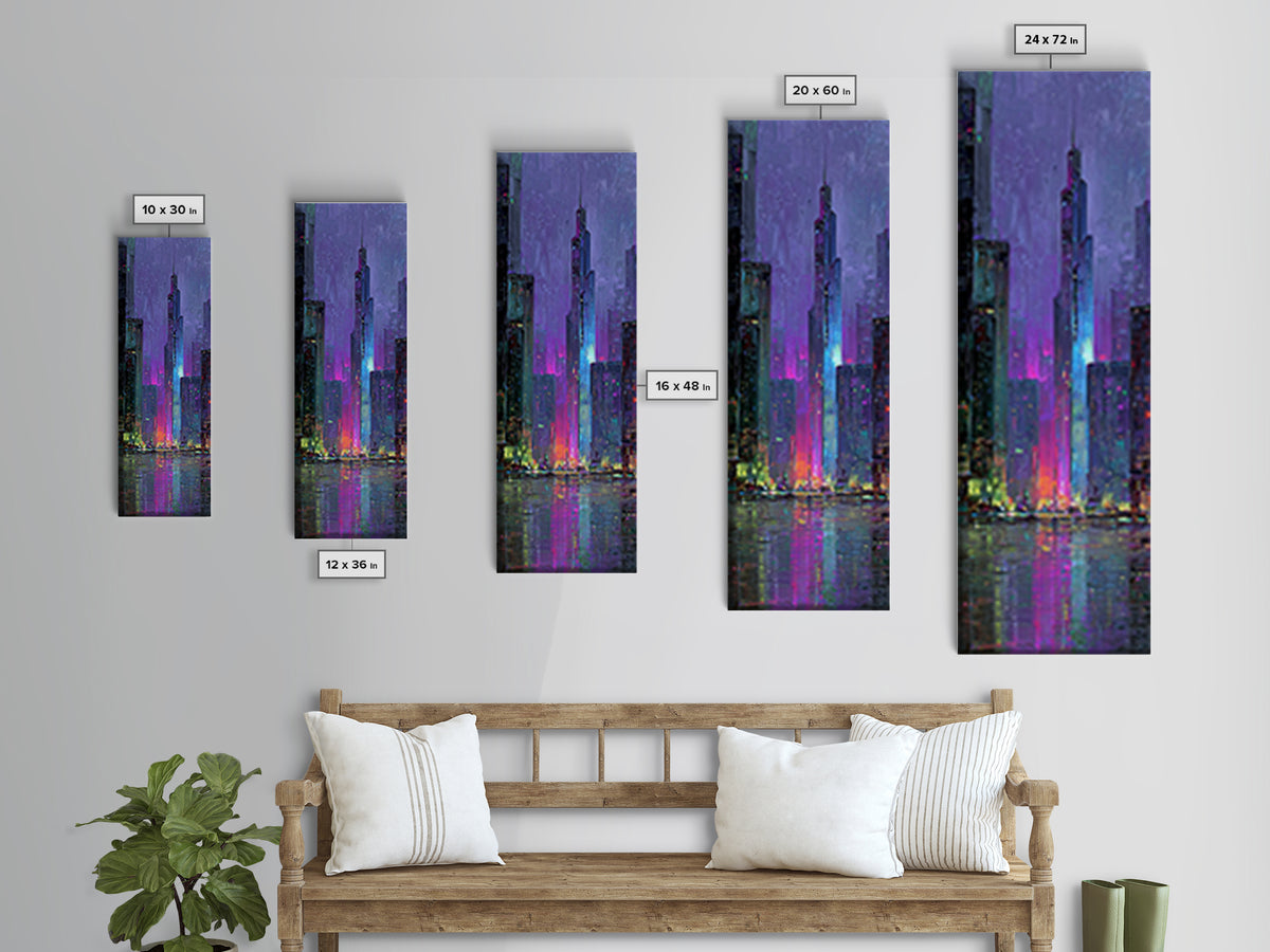 Sleek Chrome City Skyline Canvas Print, Futuristic Art, Digital Art Print, Living Room Decor, Abstract Art, Future, FUT-1x3-85
