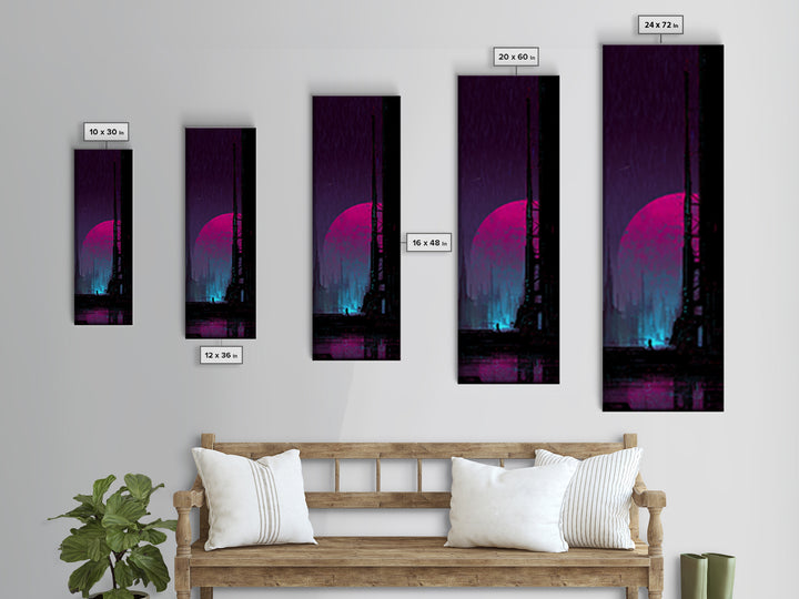 Moon Colony Silhouette Canvas Print, Futuristic Art, Digital Wall Art, Living Room Decor, Watercolor Art, Future, FUT-1x3-9