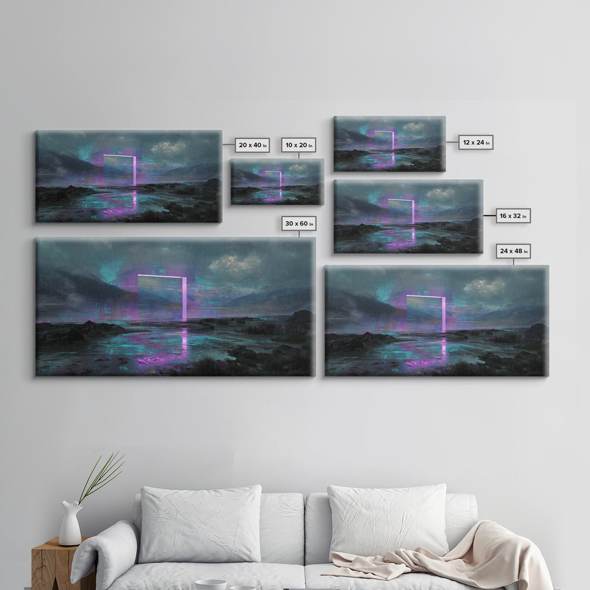 Glowing Geometric Portal Framed Canvas Print, Futuristic Art, Canvas Wall Art, Living Room Decor, Future, Steampunk Decor, FUT-2x1-34