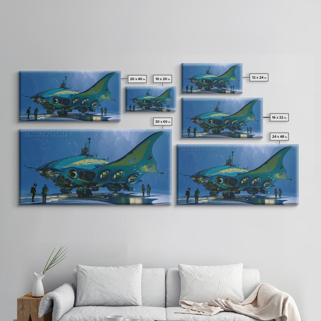 Future Ocean Lab Framed Canvas Print, Futuristic Art, Printable Wall Art, Living Room Decor, Fine Art, Future, Landscape Art, FUT-2x1-35