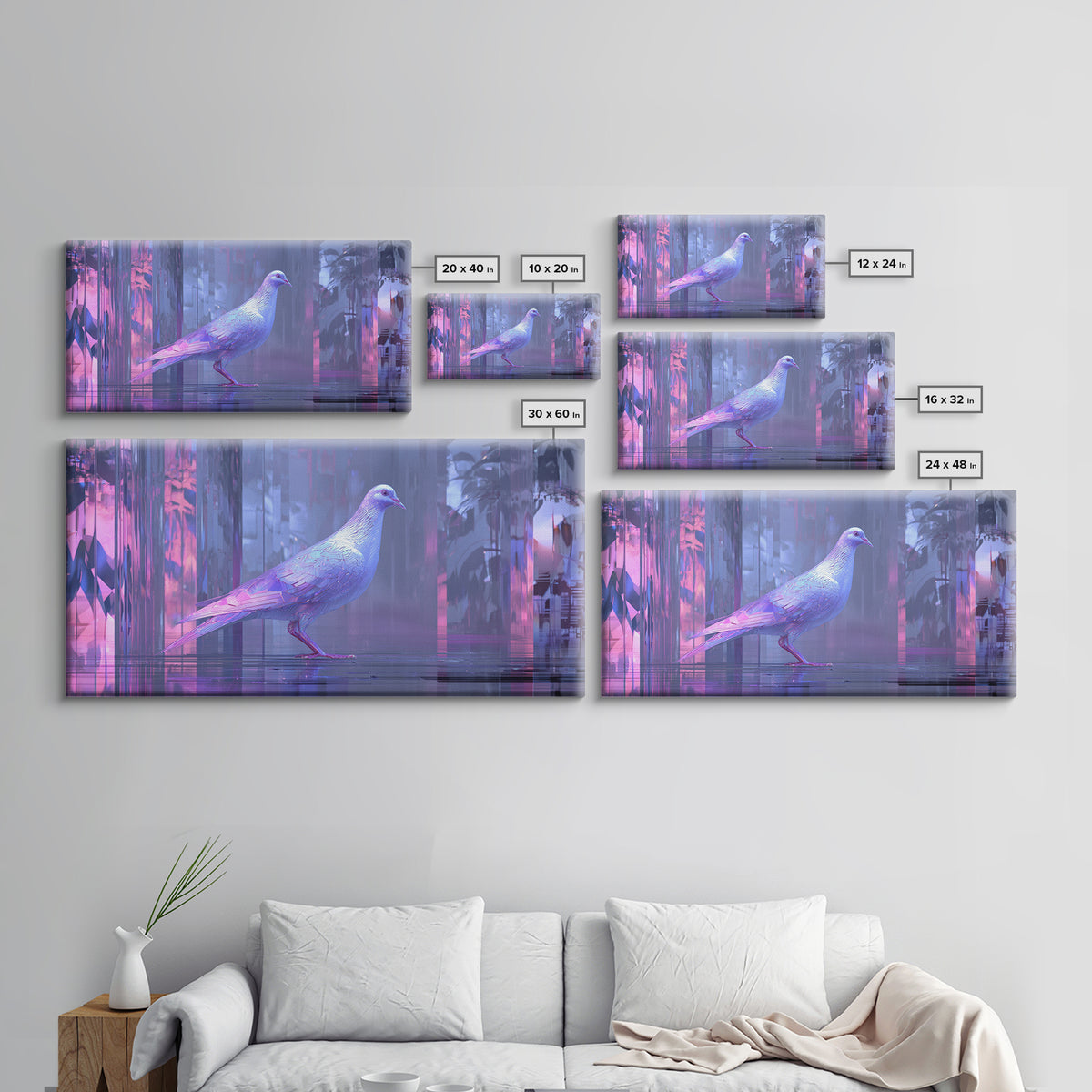 Futurist Bird Made of Panels and Light Framed Canvas Print, Futuristic Art, Digital Art, Living Room Decor, Fine Art, Future, FUT-2x1-42