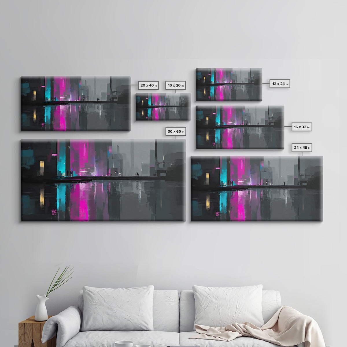 Smooth Titanium Shapes Framed Canvas Print, Futuristic Art, Unique Wall Art, Living Room Decor, Fine Art, Future, FUT-2x1-43