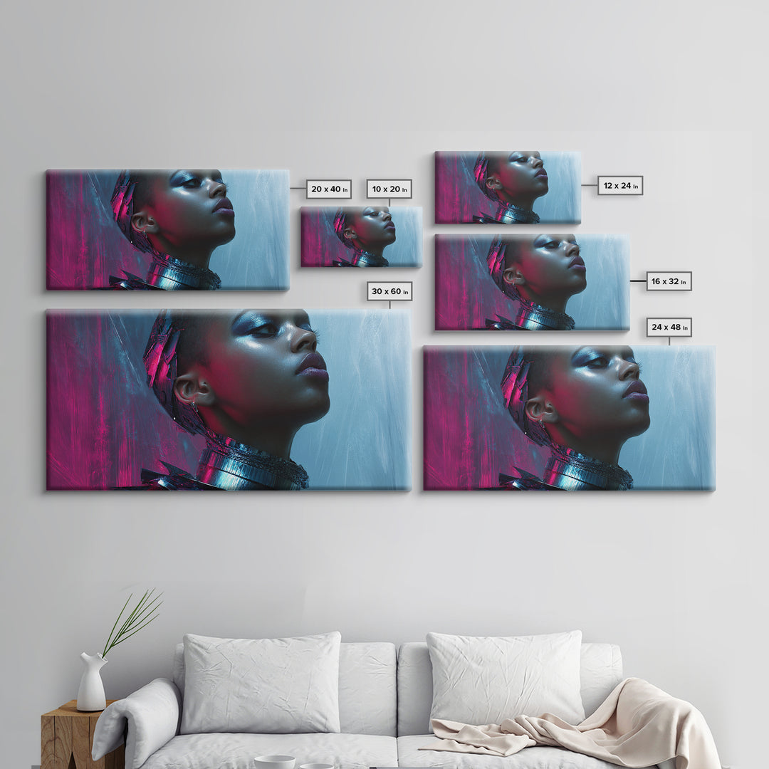 Futuristic Fashion Portrait Canvas Print, Futuristic Art, Space Art, Living Room Decor, Oil Painting, Future, Minimalist Decor, FUT-2x1-53
