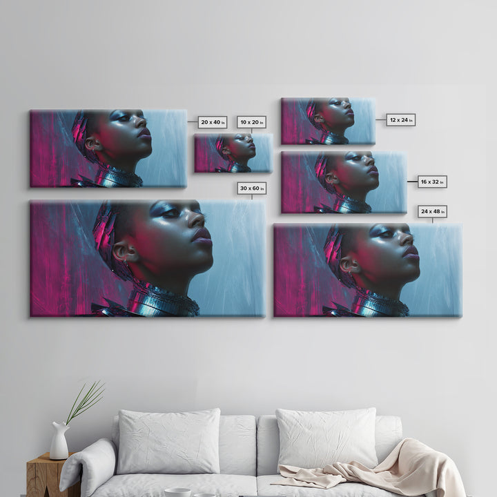 Futuristic Fashion Portrait Canvas Print, Futuristic Art, Space Art, Living Room Decor, Oil Painting, Future, Minimalist Decor, FUT-2x1-53