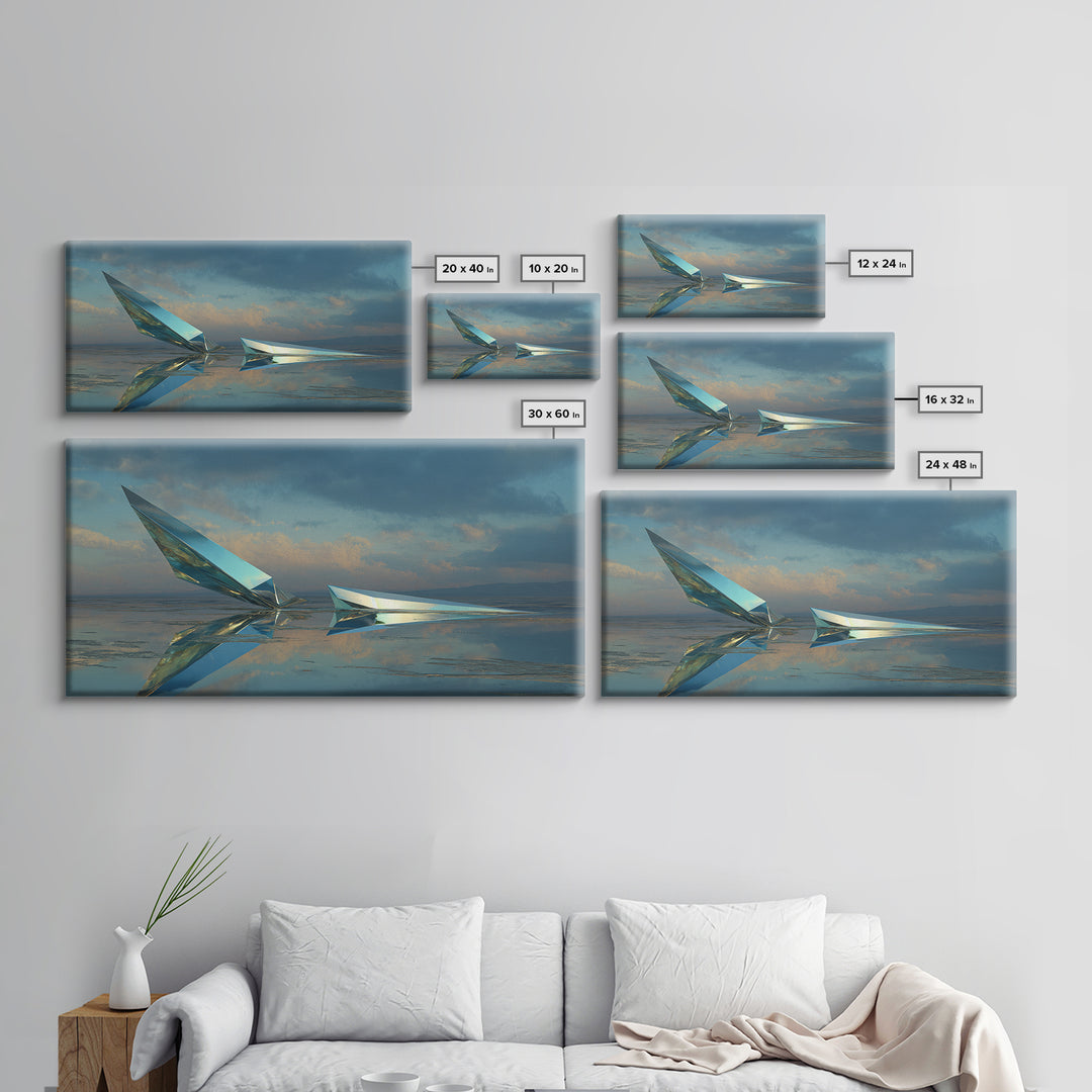 Chrome Abstract Sculpture Canvas Print, Futuristic Art, Unique Home Decor, Living Room Decor, Abstract Art, Future, FUT-2x1-63
