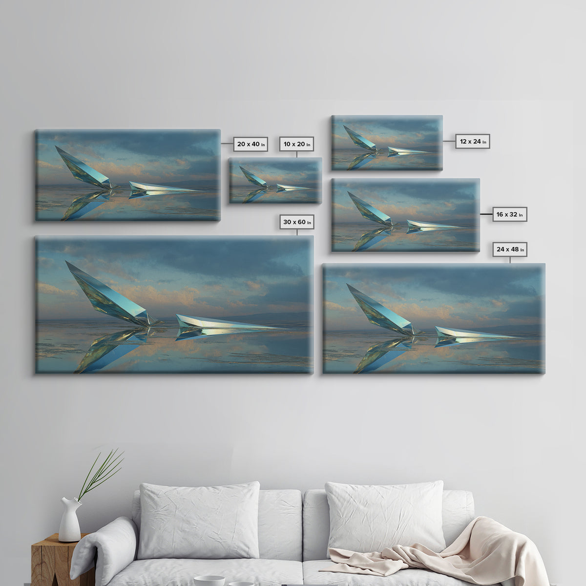 Chrome Abstract Sculpture Canvas Print, Futuristic Art, Unique Home Decor, Living Room Decor, Abstract Art, Future, FUT-2x1-63