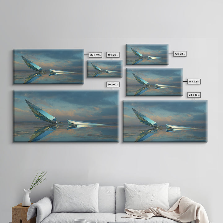 Chrome Abstract Sculpture Canvas Print, Futuristic Art, Unique Home Decor, Living Room Decor, Abstract Art, Future, FUT-2x1-63