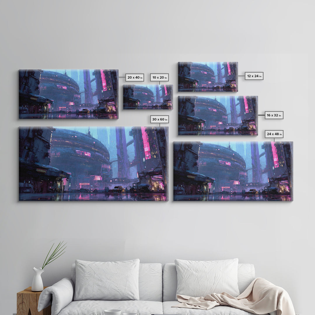 Orbital City Ring Around a Blue Planet Canvas Print, Futuristic Art, Unique Wall Art, Living Room Decor, Fine Art, Future, FUT-2x1-78