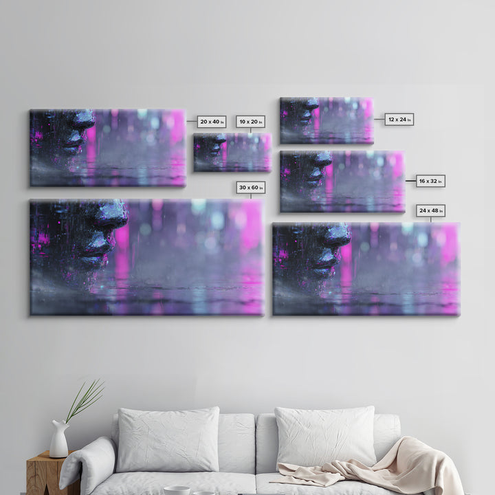 Abstract Ai Face Formed from Light Fragments Canvas Print, Futuristic Art, Extra Large Wall Art, Living Room Decor, Future, FUT-2x1-94