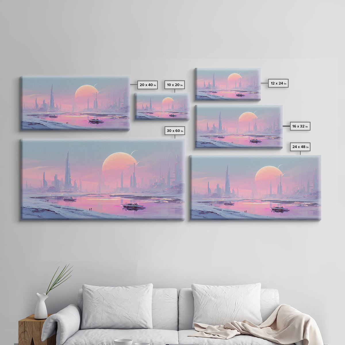 Minimal Spacecraft over a Clean Planet Horizon Canvas Print, Futuristic Art, Contemporary Art, Living Room Decor, Future, FUT-2x1-99